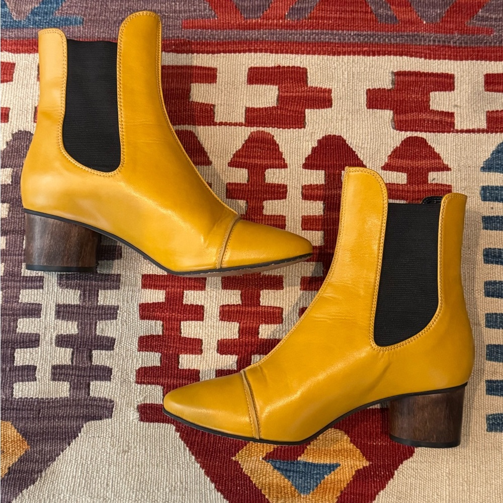 Yellow Leather Ankle Boots